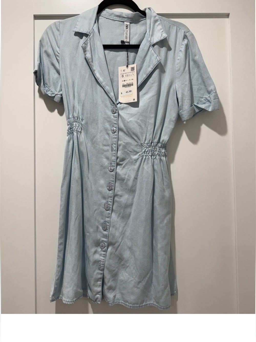 Zara Pale Blue Button-Front Mini Dress - Picture 3 of 6